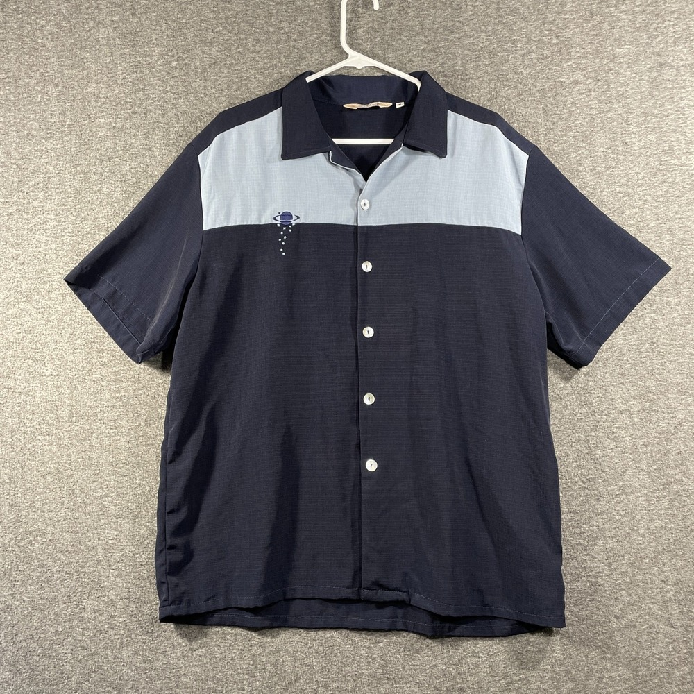 Vintage Da Vinci California Bowling Shirt Mens Medium Navy Atomic Panel USA Camp